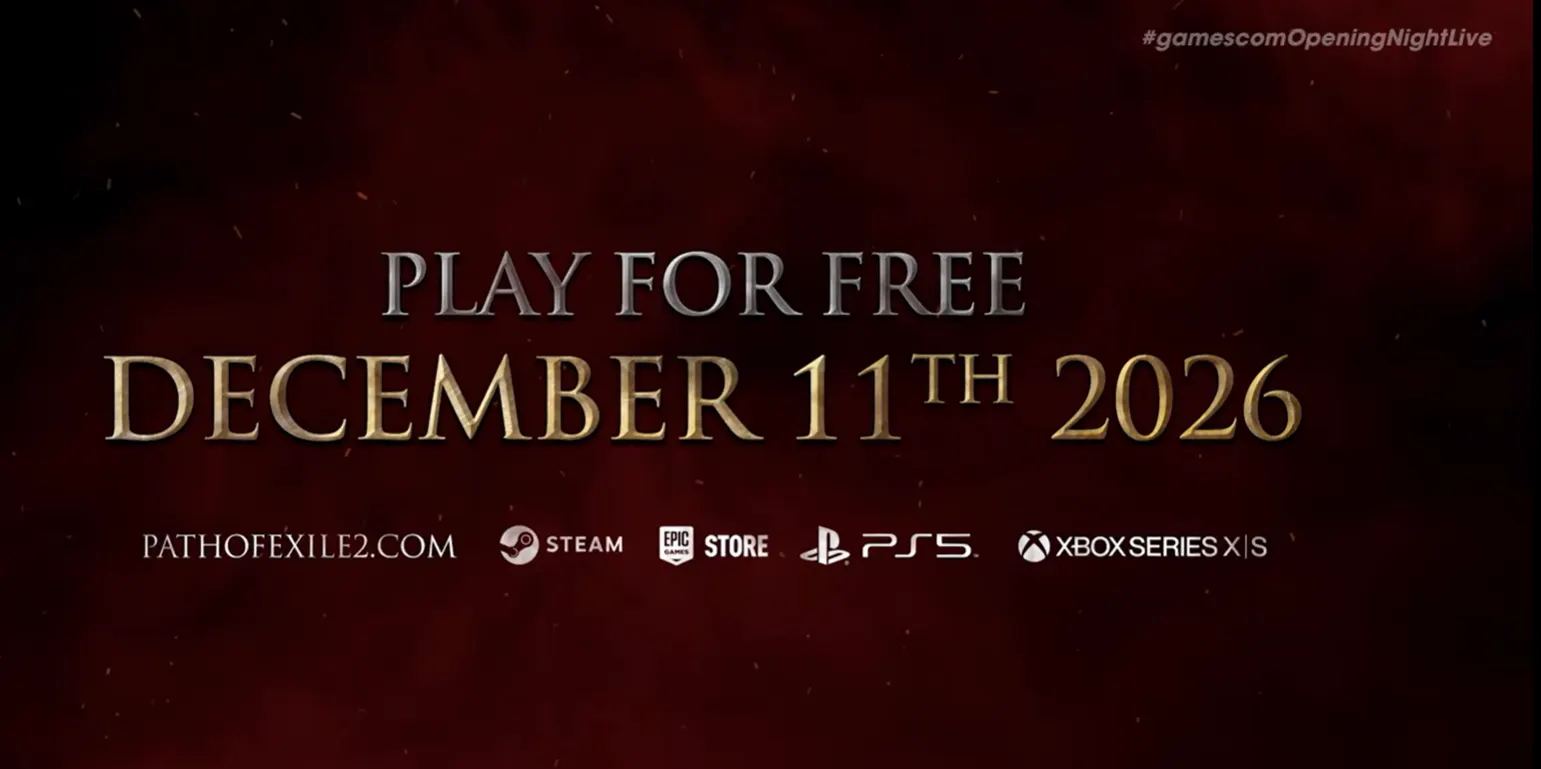 Экран Path of Exile 2 с подтверждением free-to-play релиза 11 декабря 2026 года.
