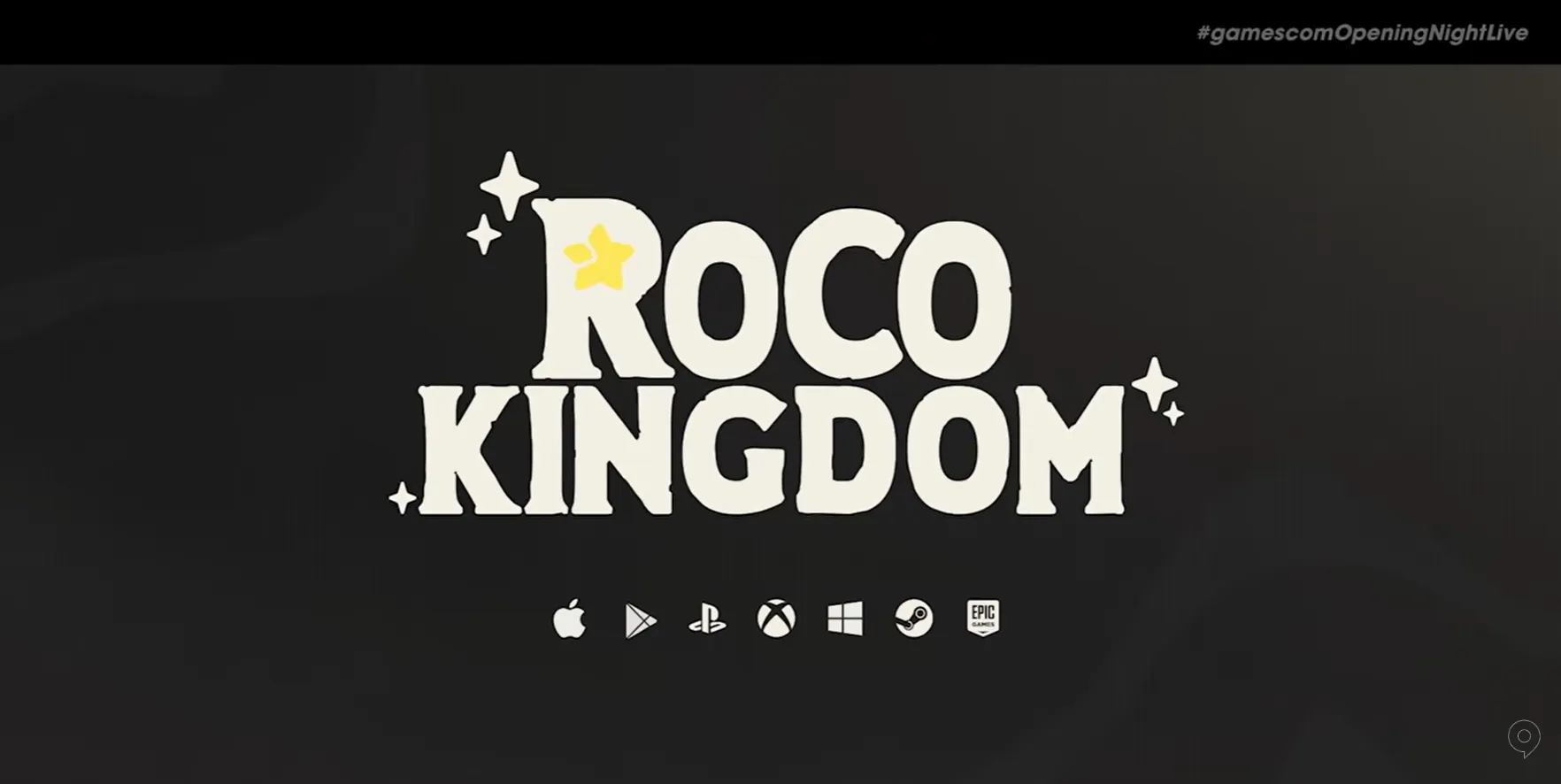 Логотипный экран Roco Kingdom с иконками поддерживаемых платформ с gamescom ONL 2026.
