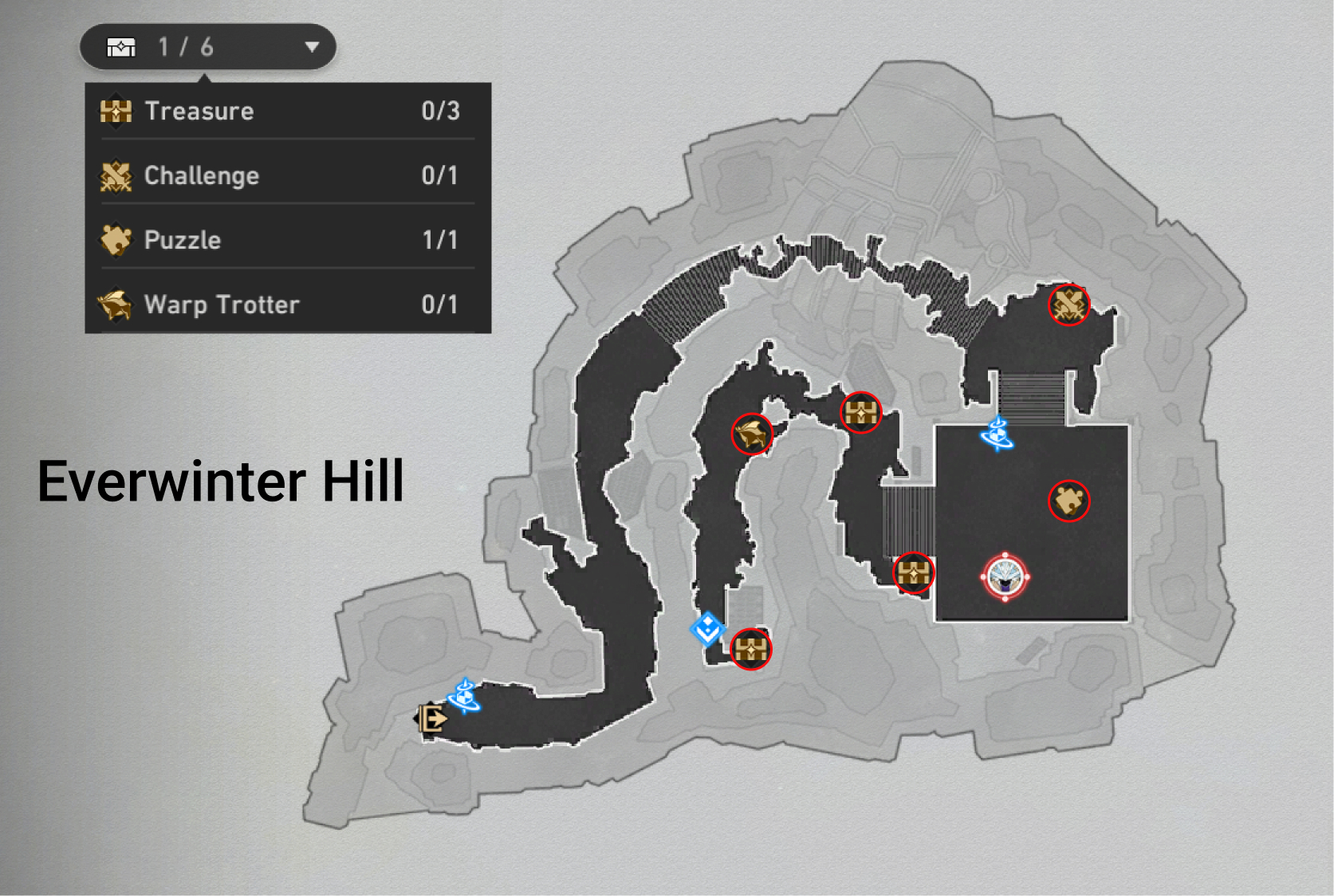 Honkai: Star Rail Everwinter Hill Map Treasure Chests Warp Trotters Challenges Puzzles