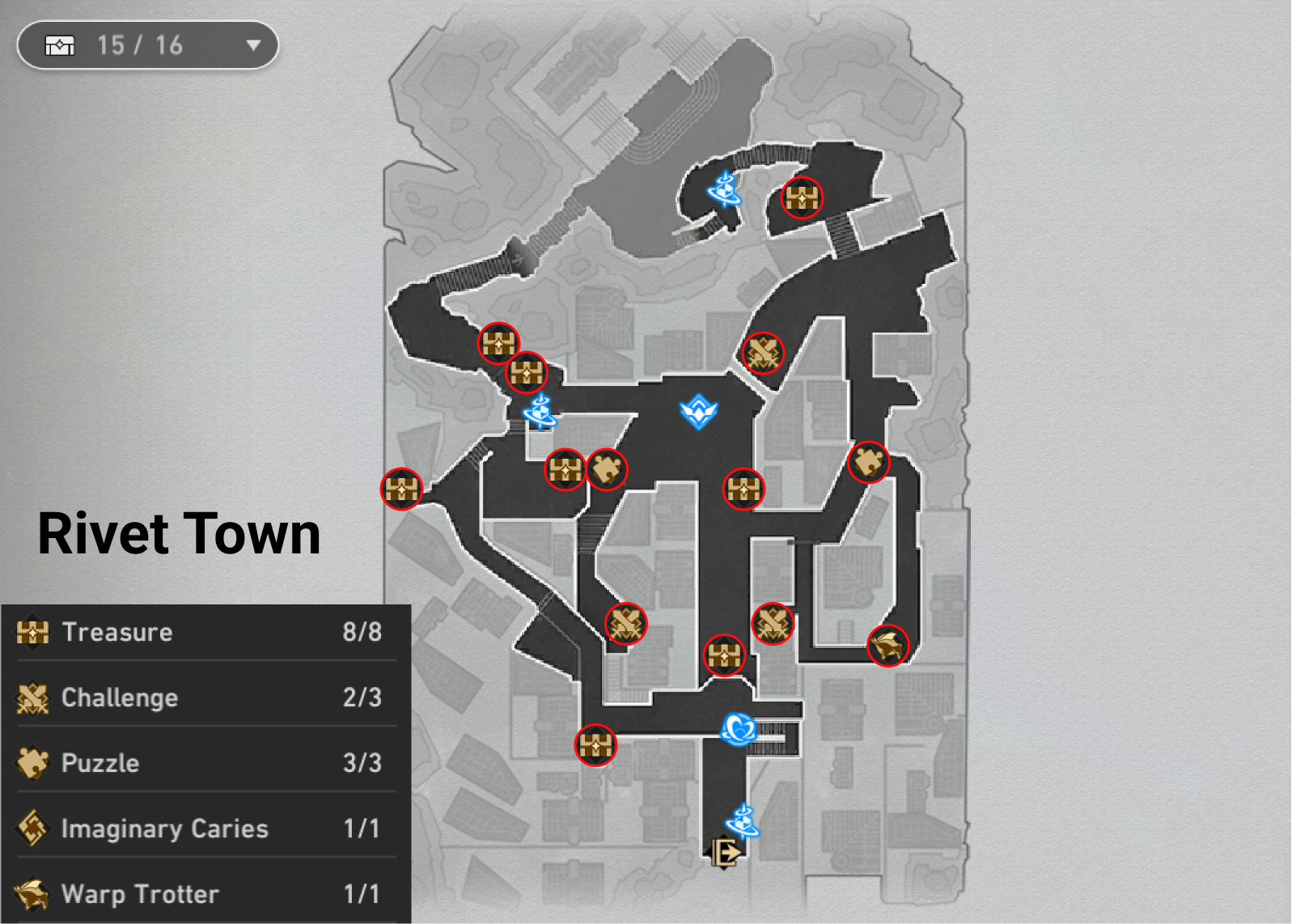 Honkai: Star Rail Rivet Town Map Treasure Chests Warp Trotters Challenges Puzzles