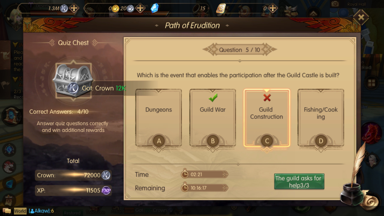 Which is the event that enables the participation after the Guild Castle is built? Path of Erudition